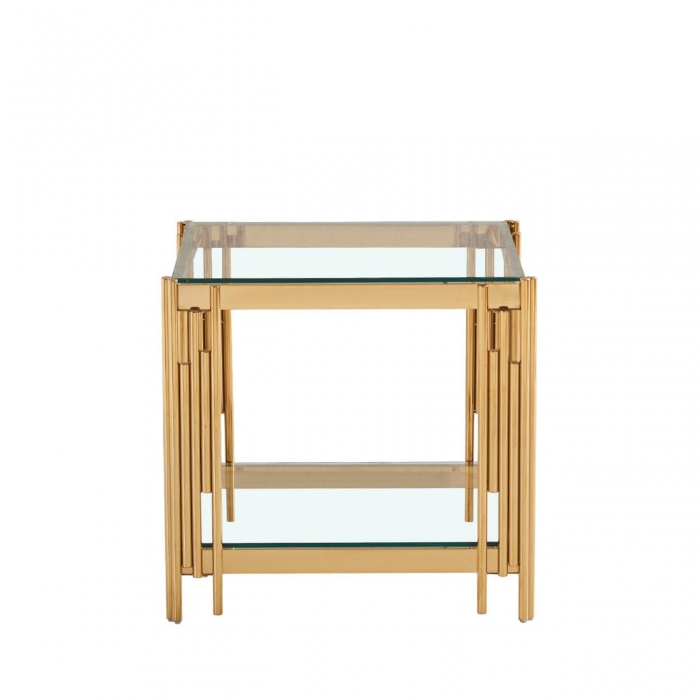 Cohen Gold Steel Tubes &amp; Clear Glass End Table