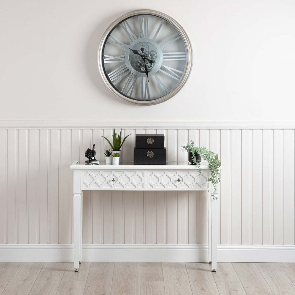 Casablanca 2 Drawer Console Table White Wood Mirror Top