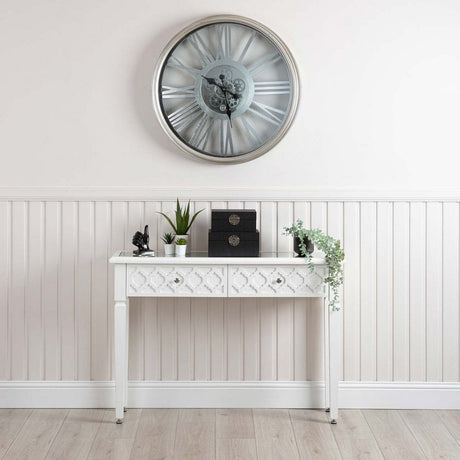 Casablanca 2 Drawer Console Table White Wood Mirror Top