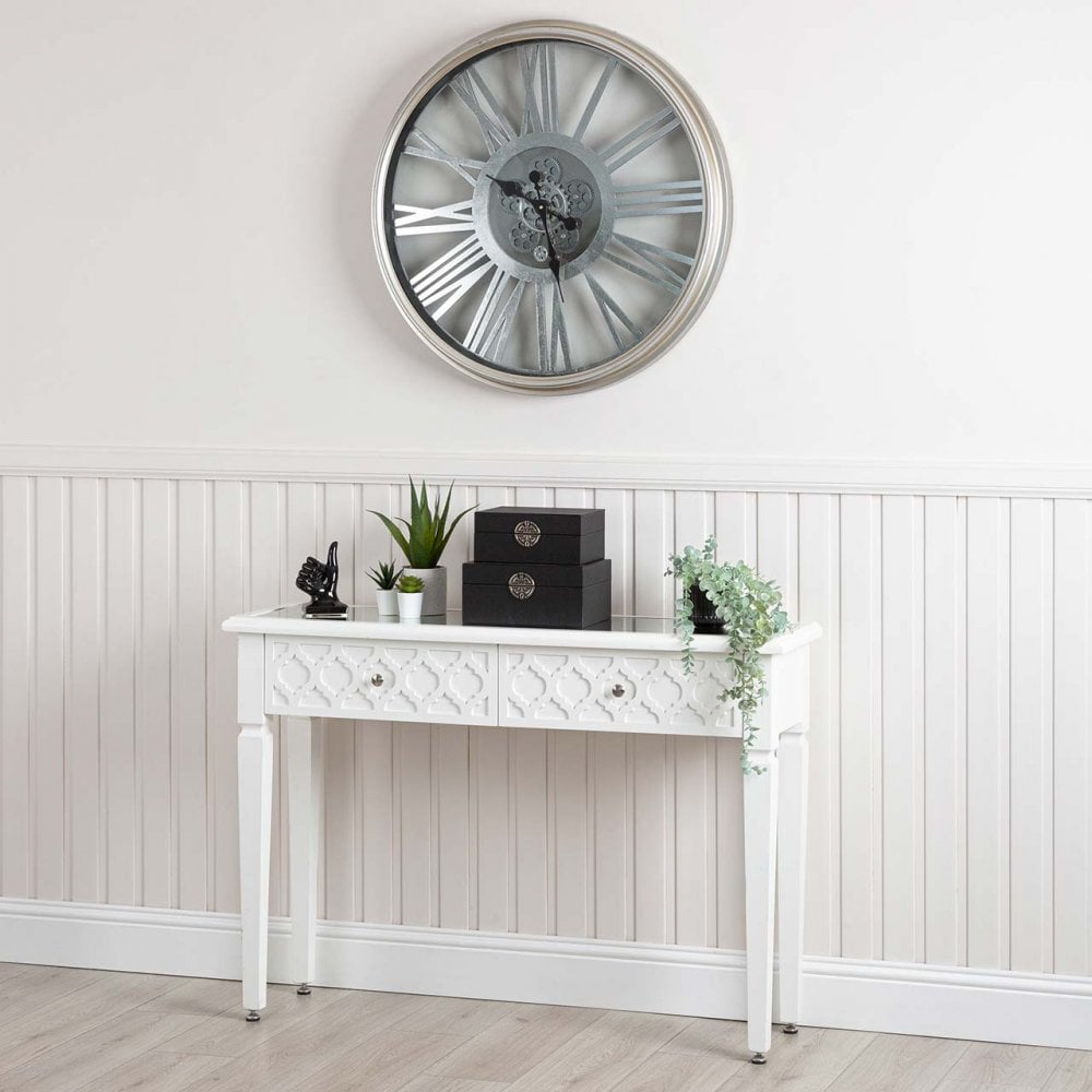 Casablanca 2 Drawer Console Table White Wood Mirror Top