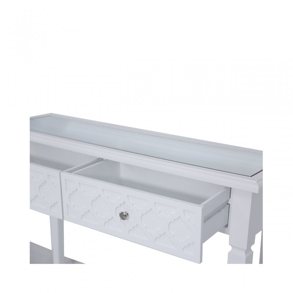 Casablanca 2 Drawer Console Table White Wood Mirror Top