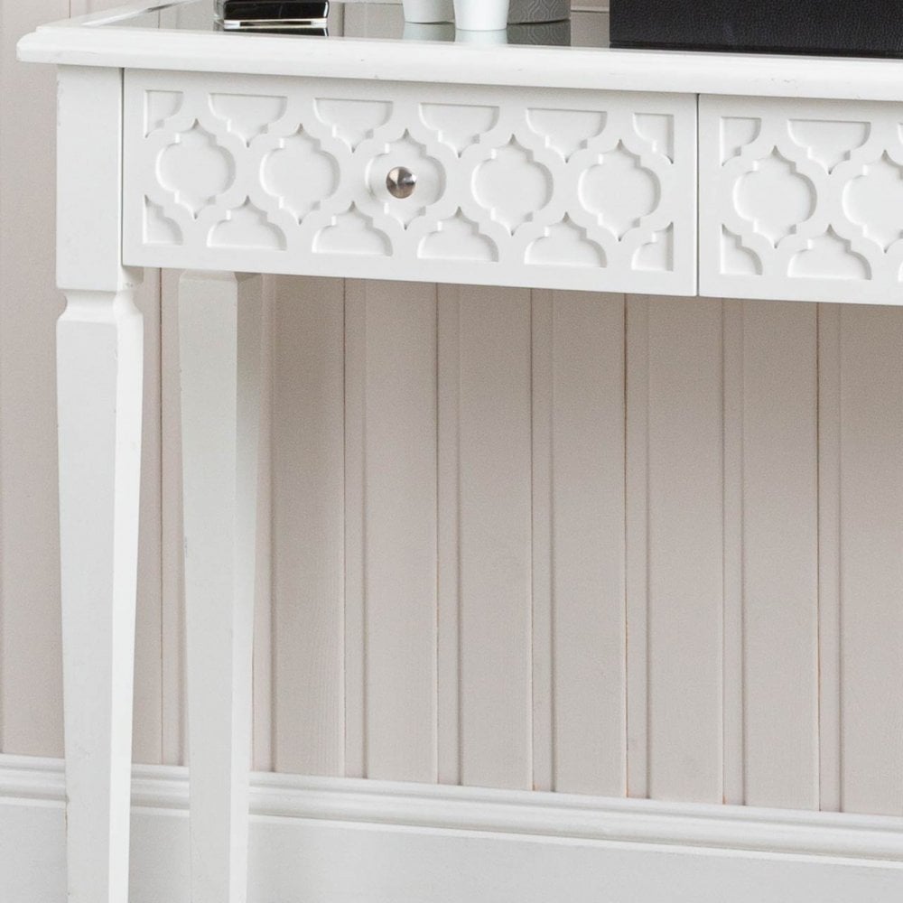Casablanca 2 Drawer Console Table White Wood Mirror Top