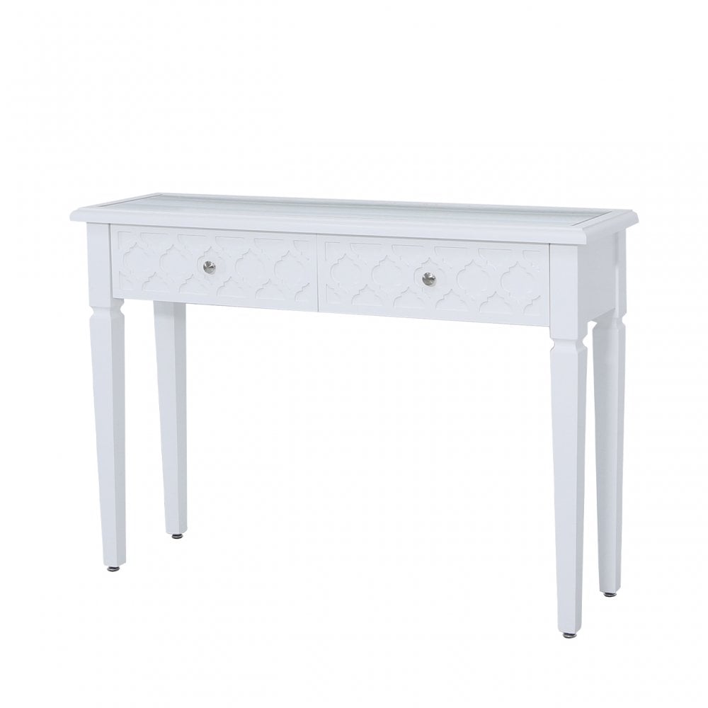 Casablanca 2 Drawer Console Table White Wood Mirror Top