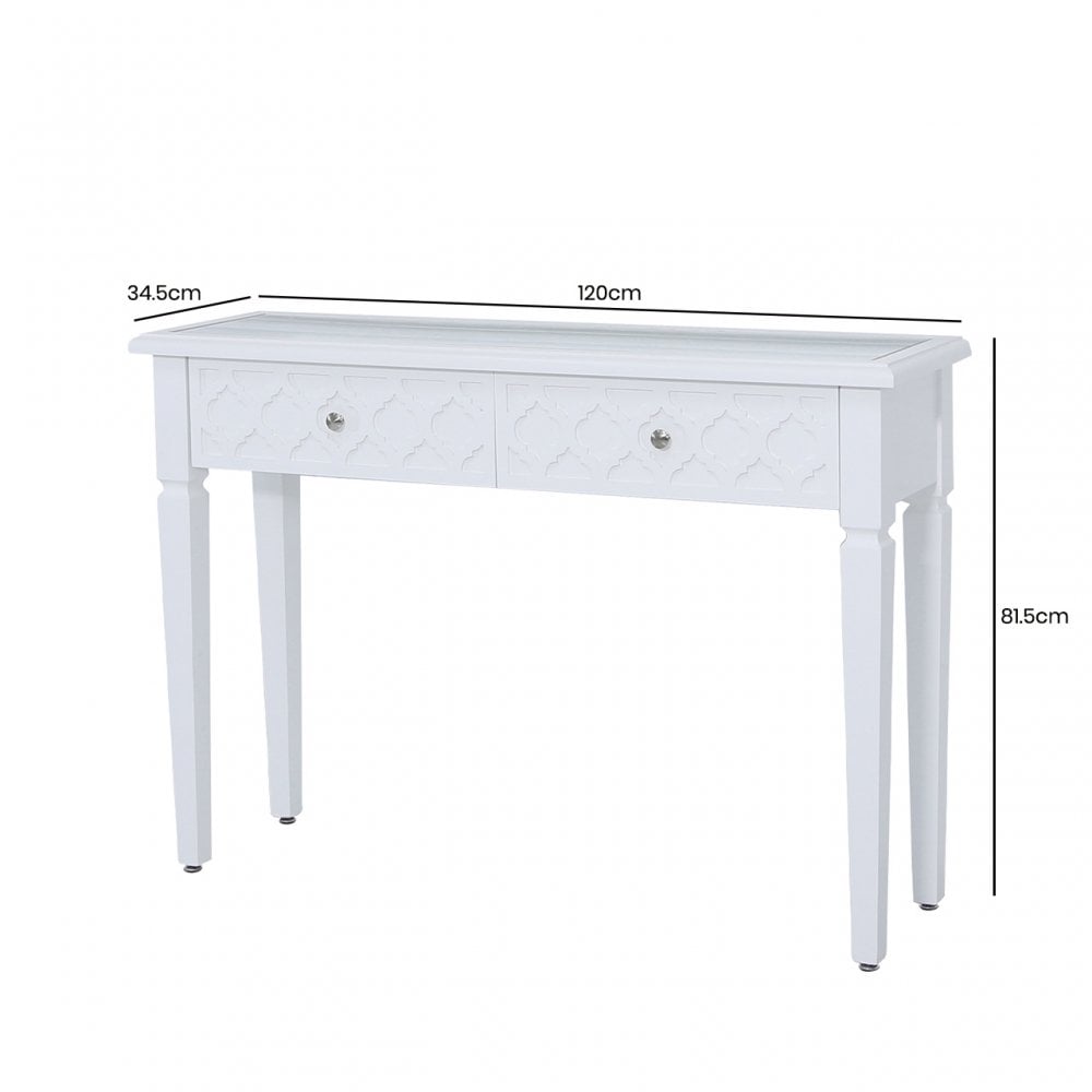 Casablanca 2 Drawer Console Table White Wood Mirror Top