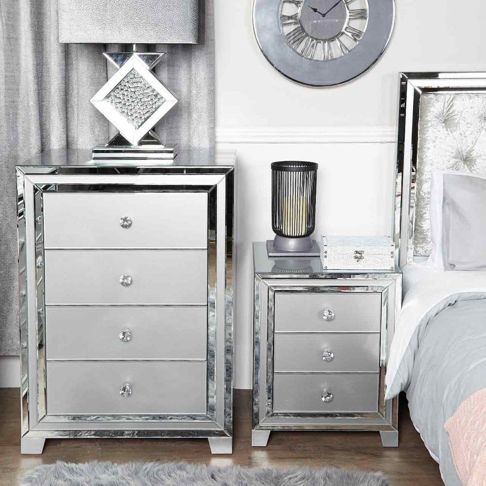 Manhattan 3 Drawer Bedside Cabinet Grey Clear