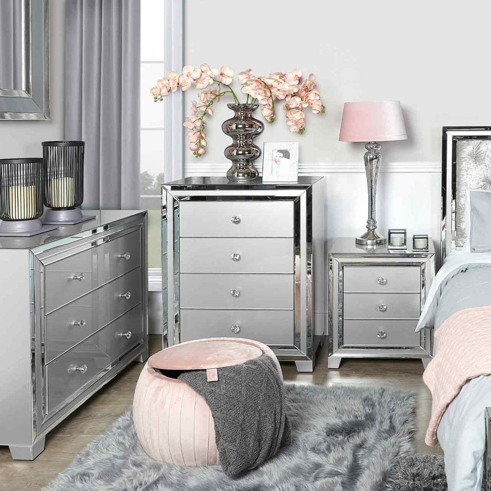 Manhattan 3 Drawer Bedside Cabinet Grey Clear