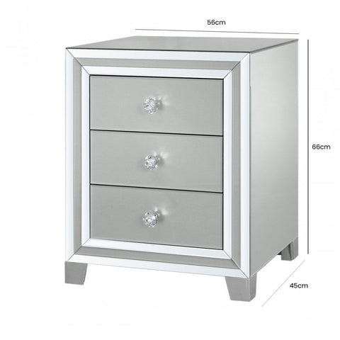 Manhattan 3 Drawer Bedside Cabinet Grey Clear
