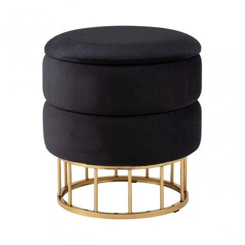 Black Round Storage Stool Gold Base-KD