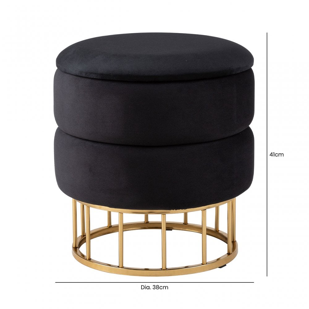 Black Round Storage Stool Gold Base-KD