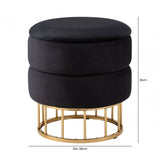 Black Round Storage Stool Gold Base-KD