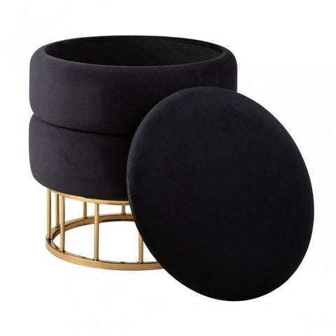 Black Round Storage Stool Gold Base-KD