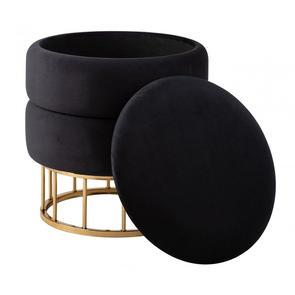 Black Round Storage Stool Gold Base-KD