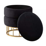 Black Round Storage Stool Gold Base-KD