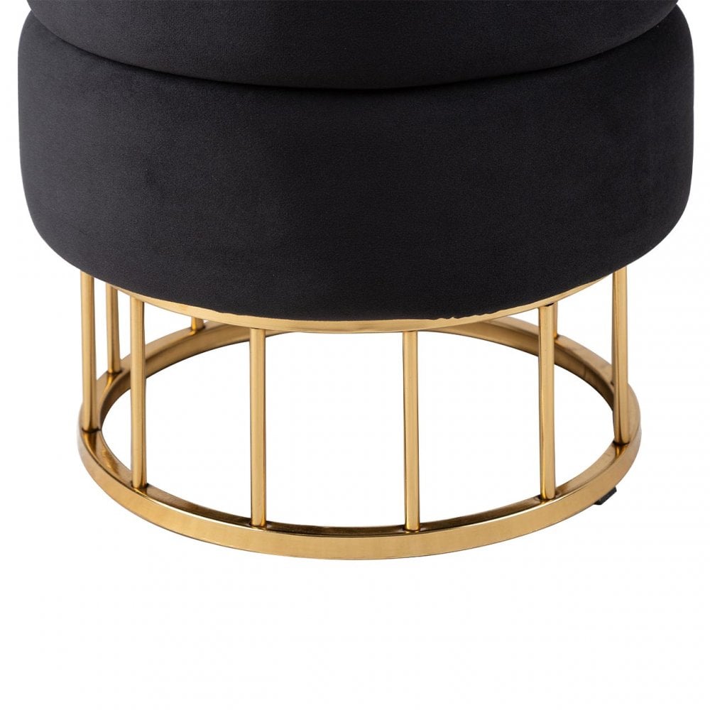 Black Round Storage Stool Gold Base-KD