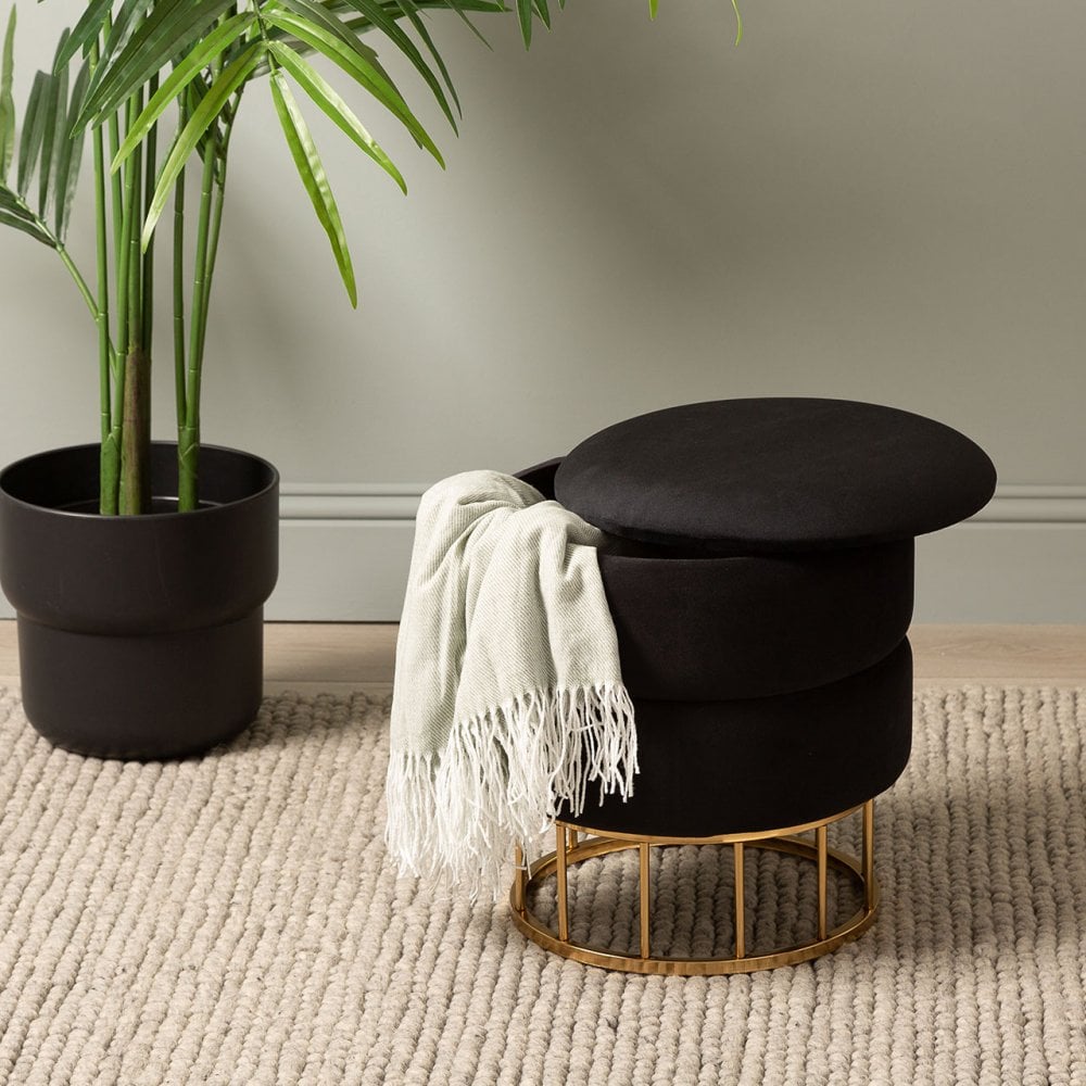Black Round Storage Stool Gold Base-KD