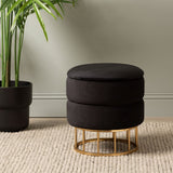 Black Round Storage Stool Gold Base-KD