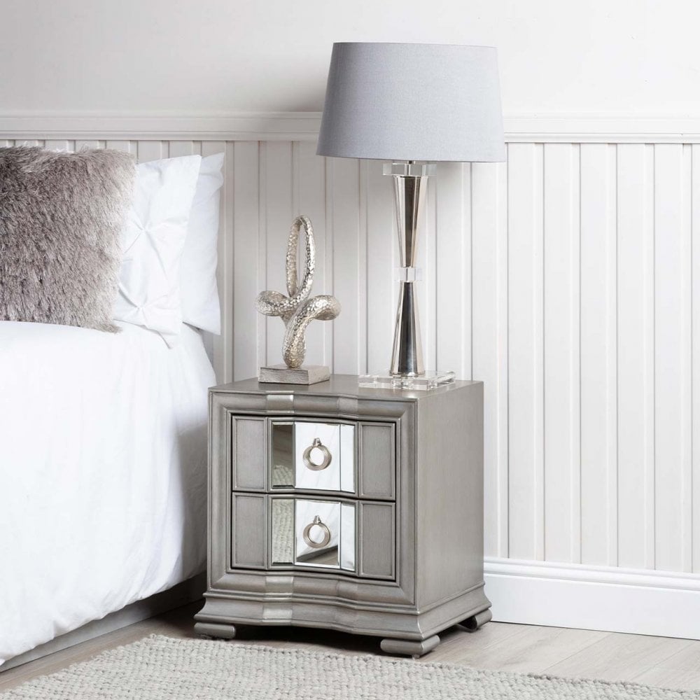 Lucca 2 Drawer Mirror Cabinet Grey