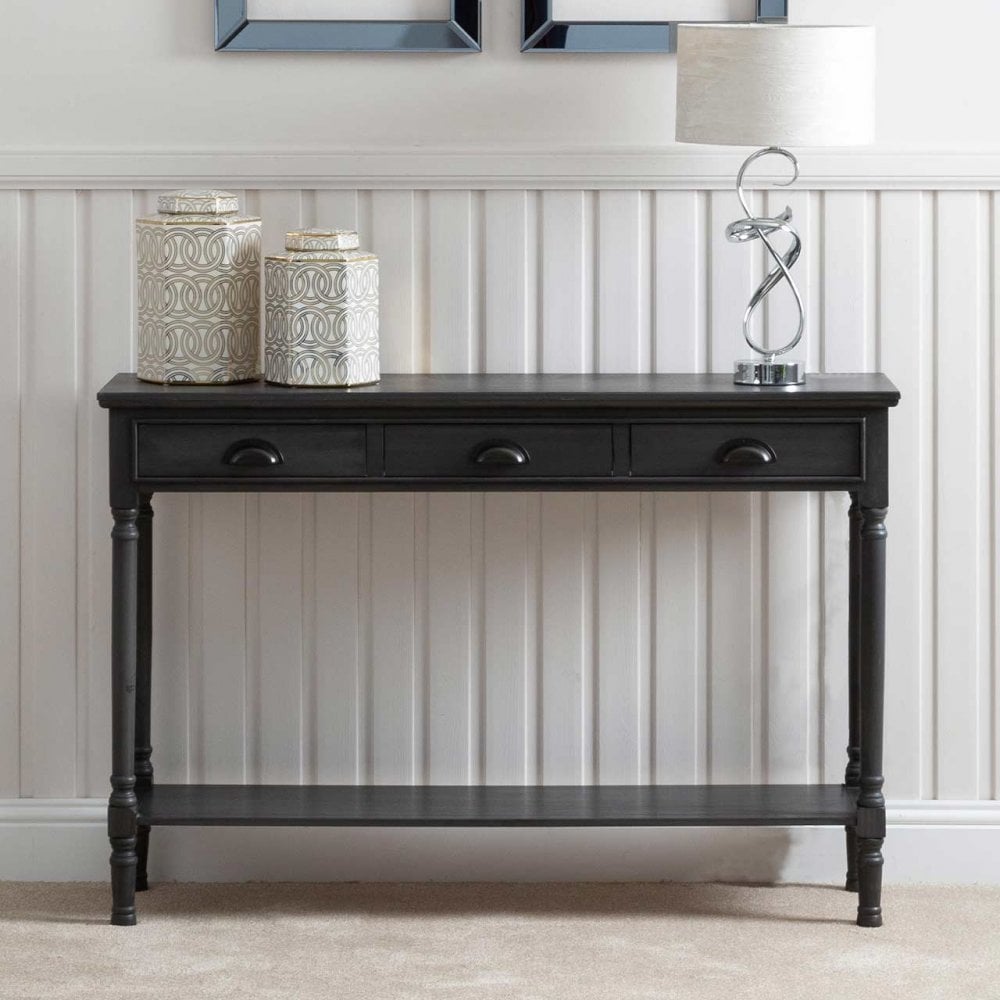 Delta Large 3 Drawer Console Table Dark Grey - Cup Handle