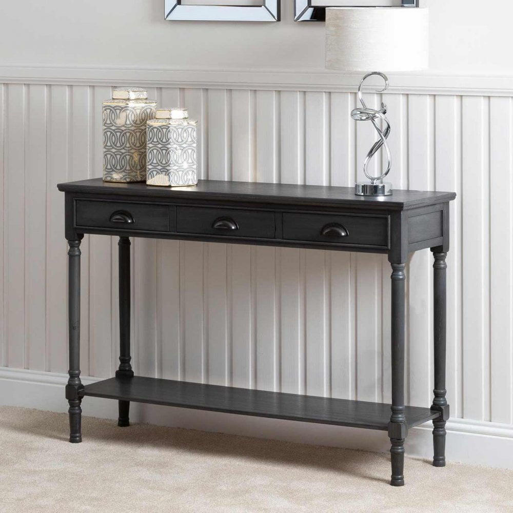 Delta Large 3 Drawer Console Table Dark Grey - Cup Handle