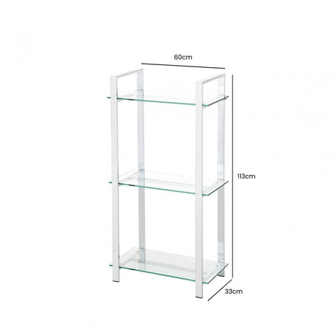 Harry 113cm Chrome and Clear Glass 3 Tier Display Unit - KD