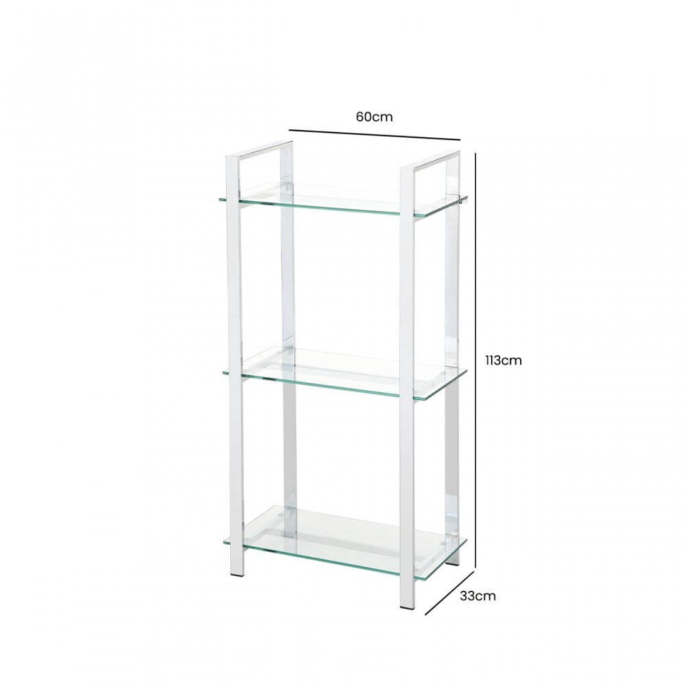 Harry 113cm Chrome and Clear Glass 3 Tier Display Unit - KD