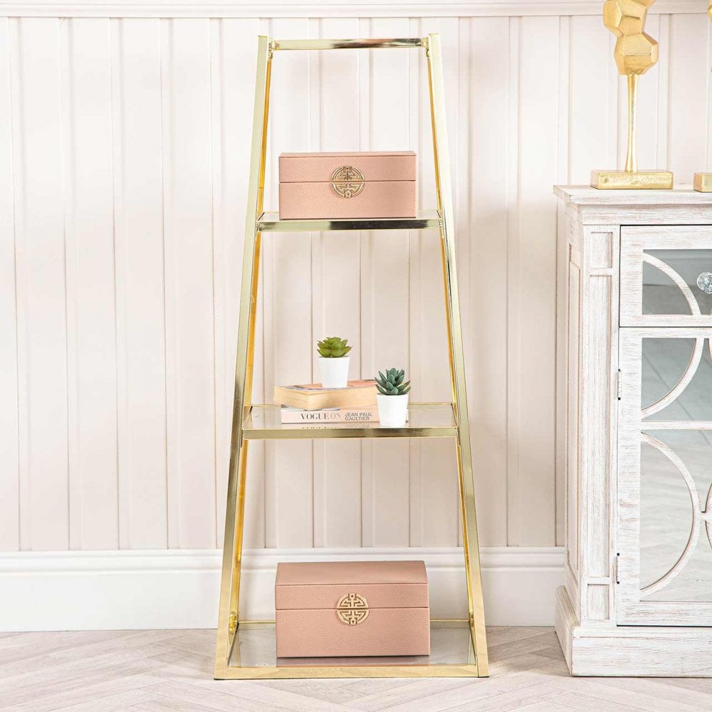 Logan Gold &amp; Clear Glass 3 Tier Ladder Display Unit - KD
