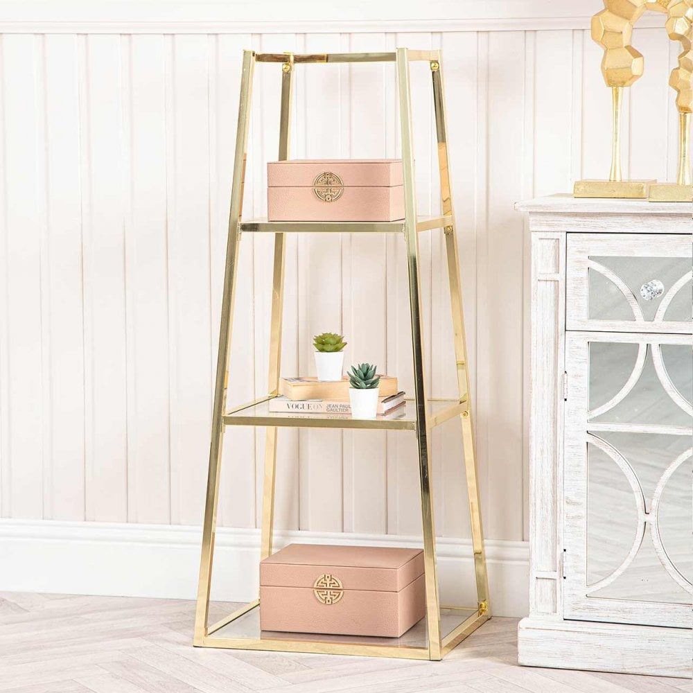Logan Gold &amp; Clear Glass 3 Tier Ladder Display Unit - KD
