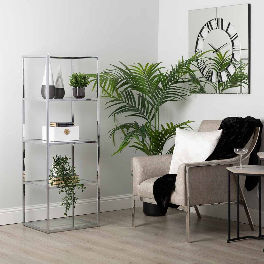 Logan 151.5cm Chrome and Glass 4 Tier Rectangular Display Unit-KD