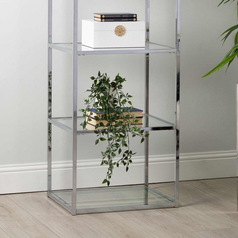 Logan 151.5cm Chrome and Glass 4 Tier Rectangular Display Unit-KD