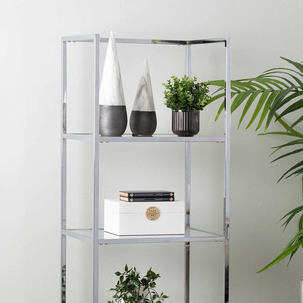 Logan 151.5cm Chrome and Glass 4 Tier Rectangular Display Unit-KD
