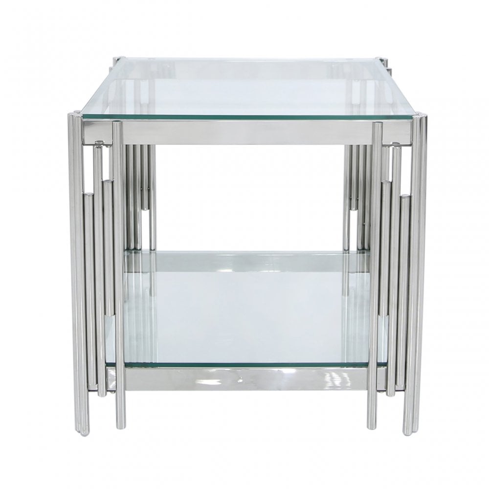 Cohen Steel Tubes &amp; Clear Glass End Table