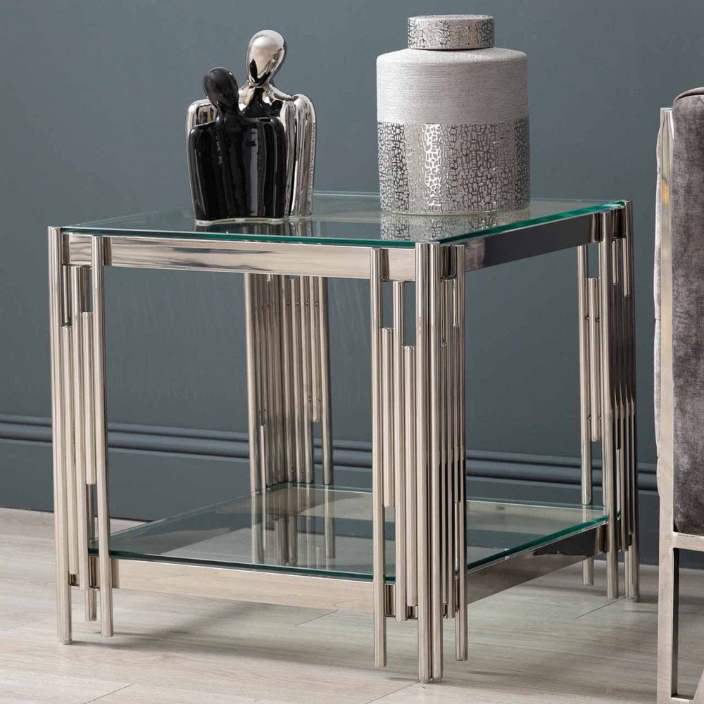 Cohen Steel Tubes &amp; Clear Glass End Table