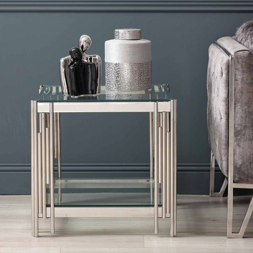 Cohen Steel Tubes &amp; Clear Glass End Table