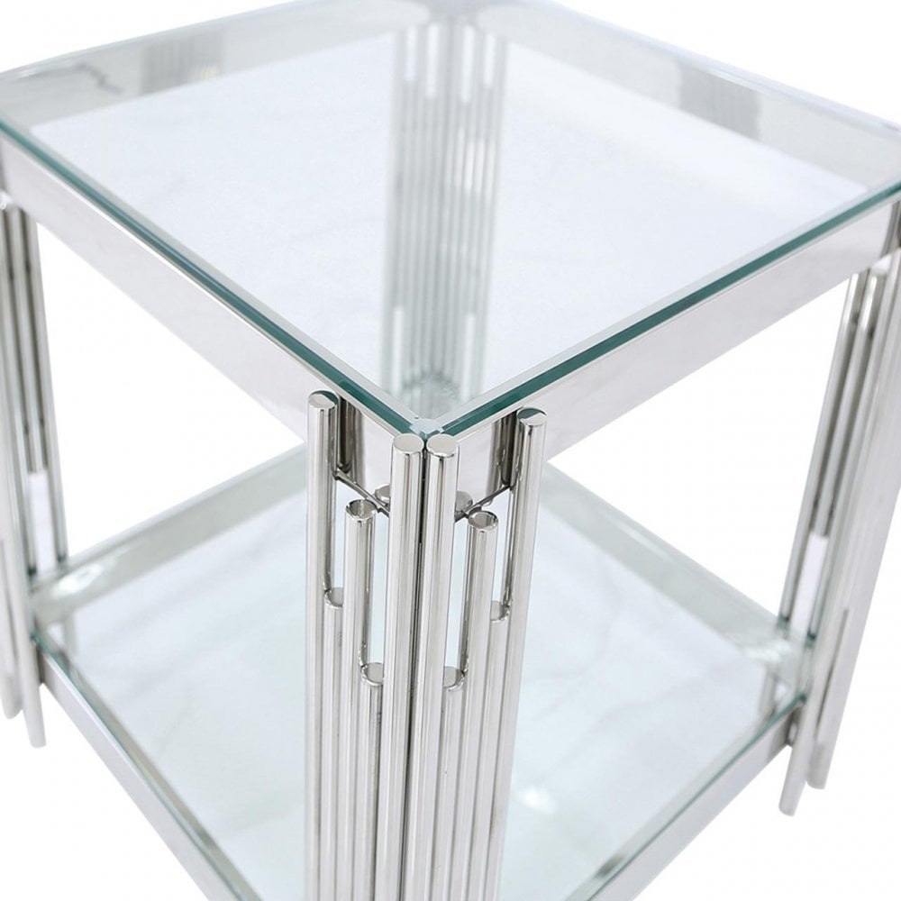 Cohen Steel Tubes &amp; Clear Glass End Table