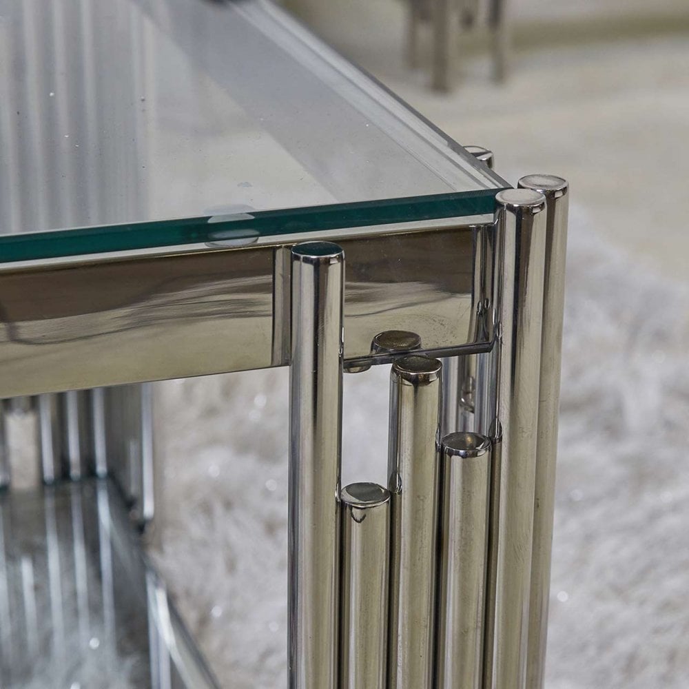 Cohen Steel Tubes &amp; Clear Glass End Table