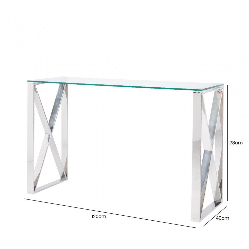Zenith Stainless Steel Console Table Clear Glass Top