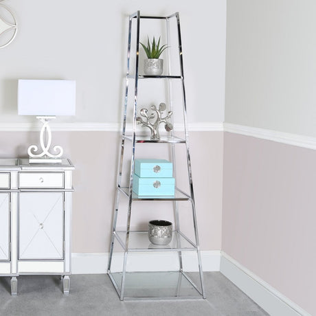 Logan Steel &amp; Clear Glass 5 Tier Ladder Display Unit