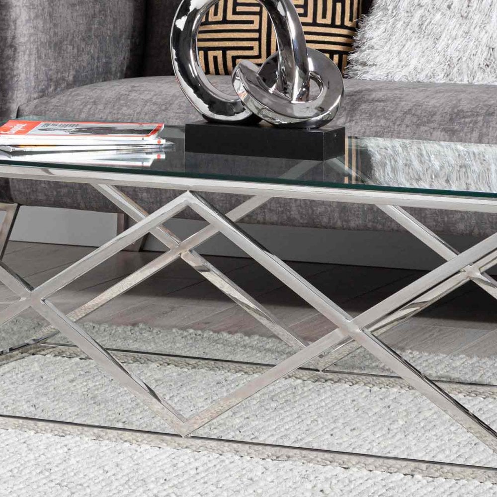 Imperia Stainless Steel Coffee Table Glass Top