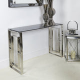Apex Stainless Steel Console Table Smoked Glass Top
