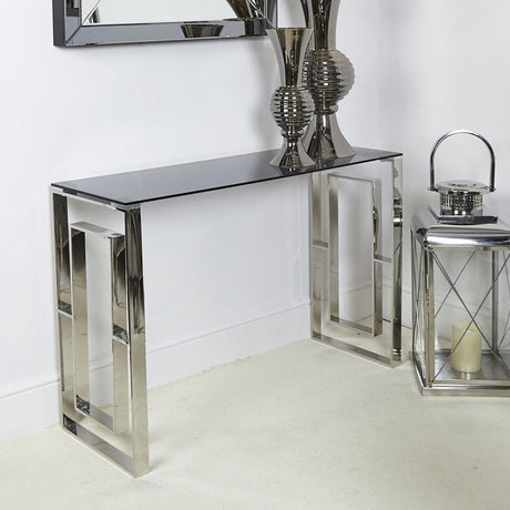 Apex Stainless Steel Console Table Smoked Glass Top