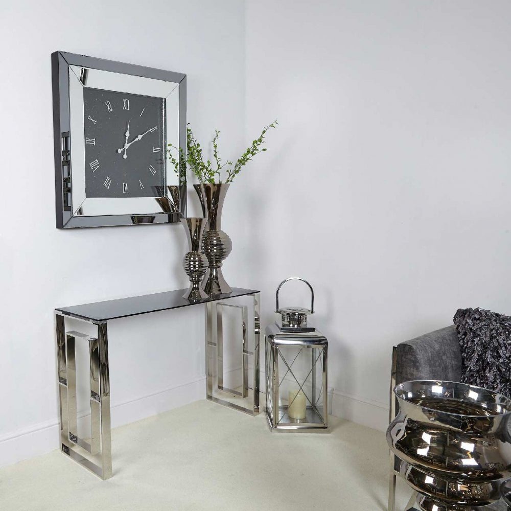 Apex Stainless Steel Console Table Smoked Glass Top
