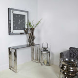 Apex Stainless Steel Console Table Smoked Glass Top