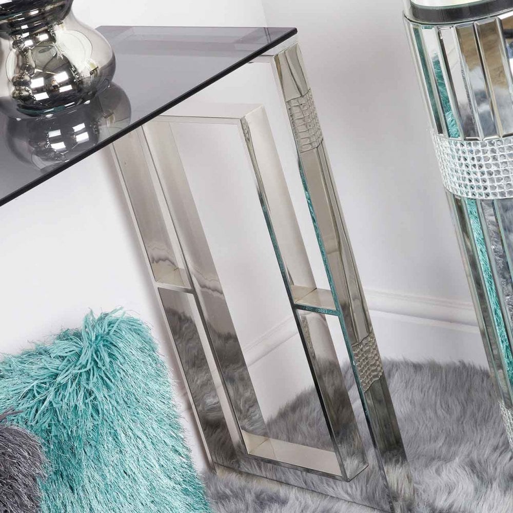 Apex Stainless Steel Console Table Smoked Glass Top