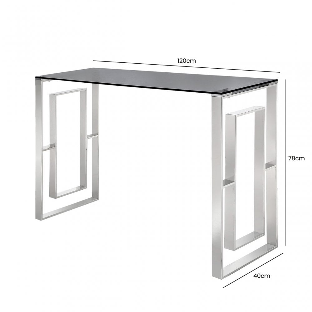 Apex Stainless Steel Console Table Smoked Glass Top