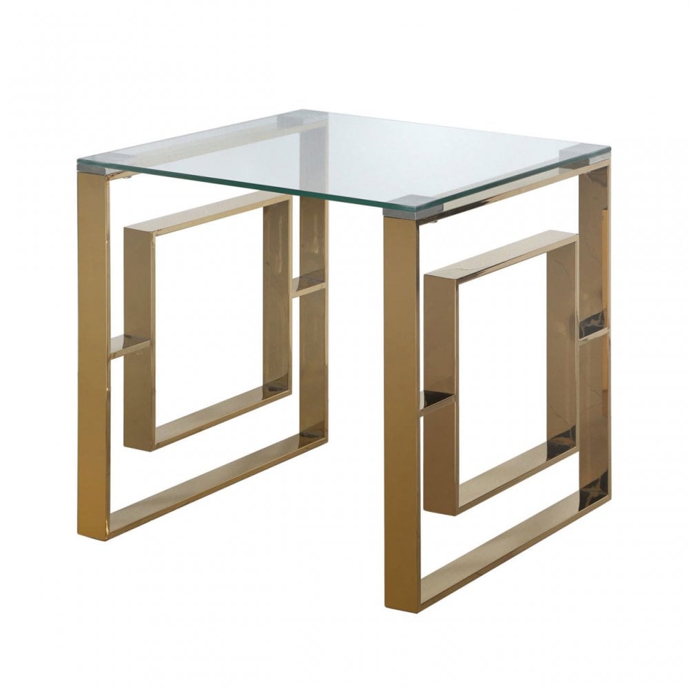 Apex Gold Metal End Table Clear Glass Top