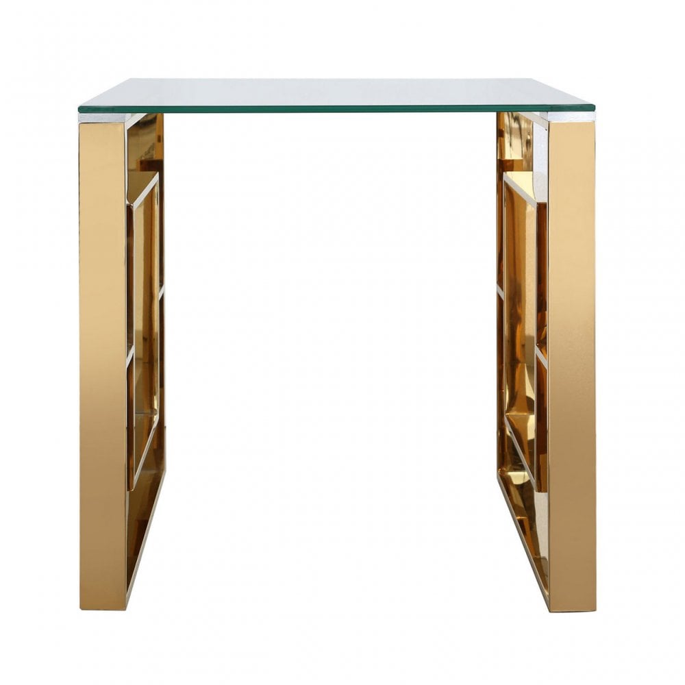 Apex Gold Metal End Table Clear Glass Top