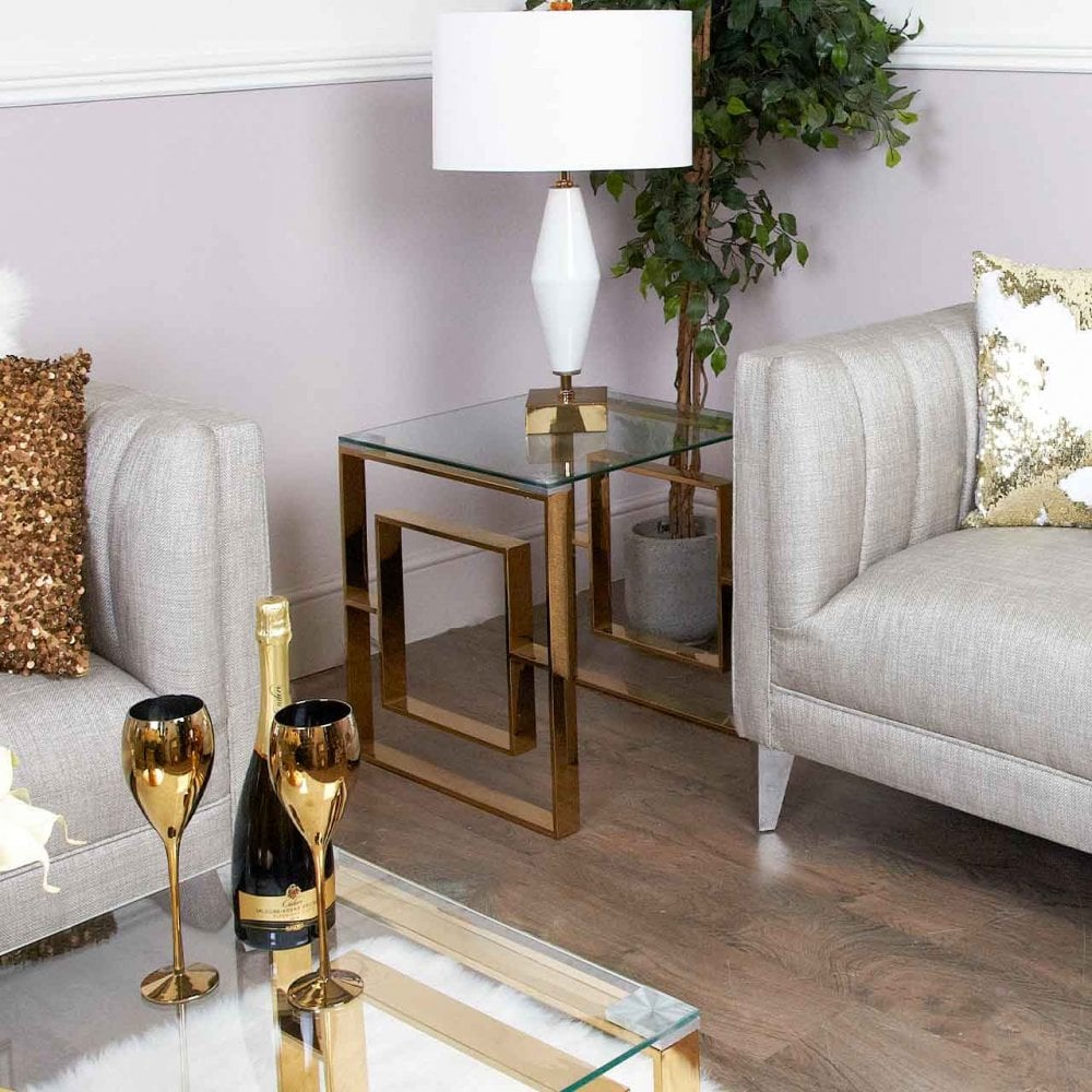 Apex Gold Metal End Table Clear Glass Top