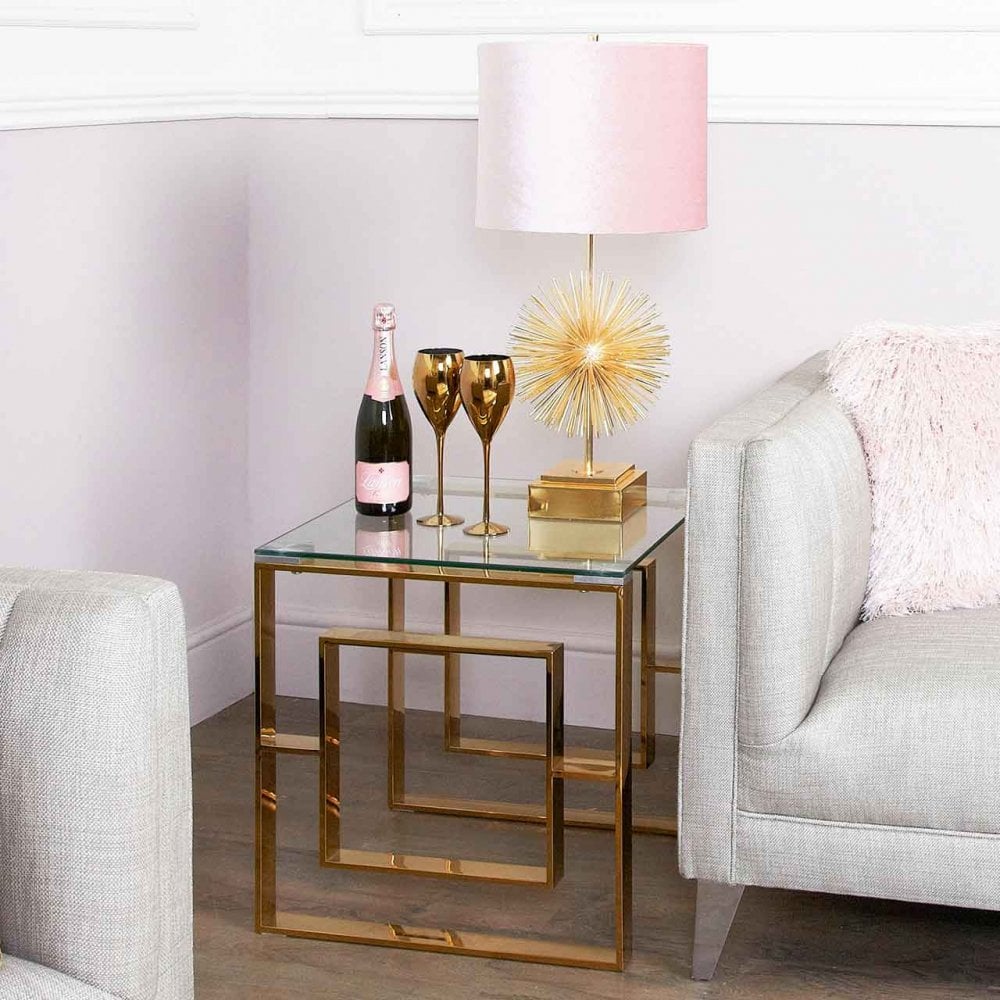 Apex Gold Metal End Table Clear Glass Top