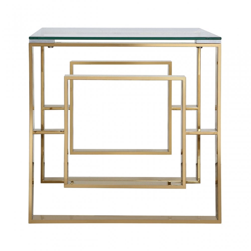 Apex Gold Metal End Table Clear Glass Top