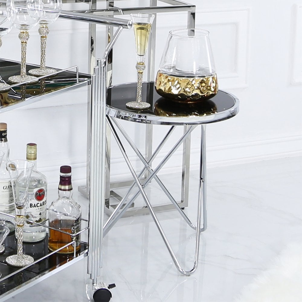 Atom Chrome &amp; Black Glass End Table